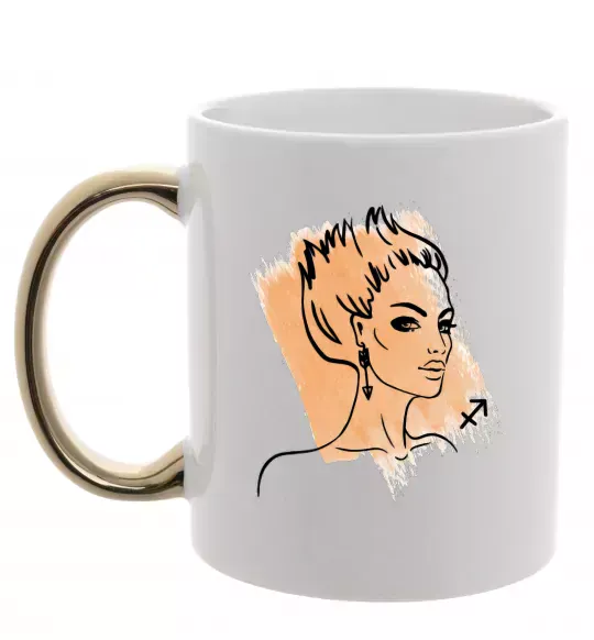 Чашка с цветной ручкой Стрілець дівчина Золото фото