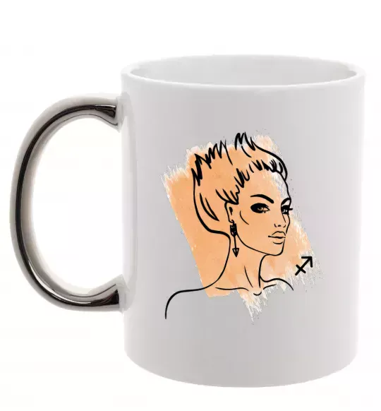 Чашка с цветной ручкой Стрілець дівчина Серебро фото