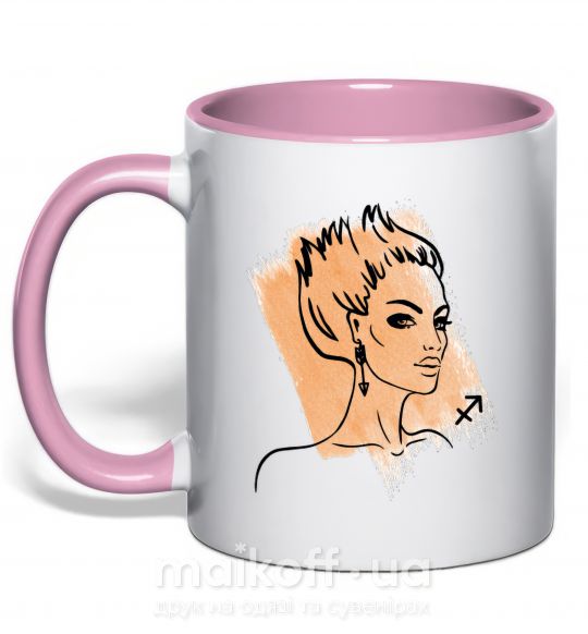 Чашка с цветной ручкой Стрелец девушка Нежно розовый фото