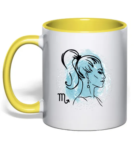 Чашка с цветной ручкой Скорпіон дівчина Лимонный фото