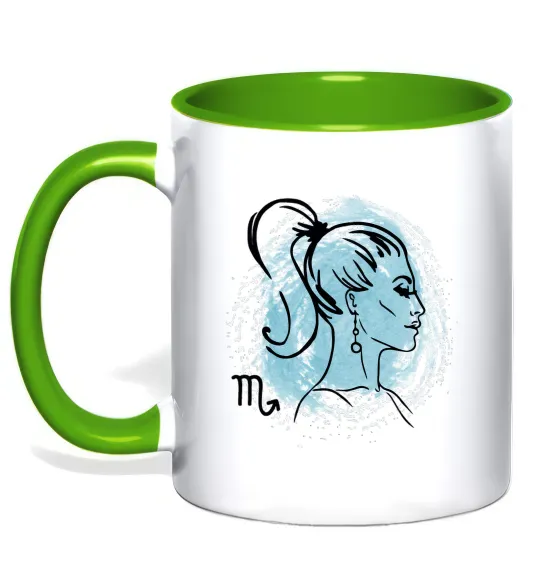 Чашка с цветной ручкой Скорпіон дівчина Лаймовый фото