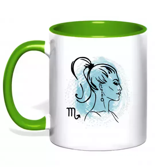 Чашка з кольоровою ручкою Скорпіон дівчина Зелений фото