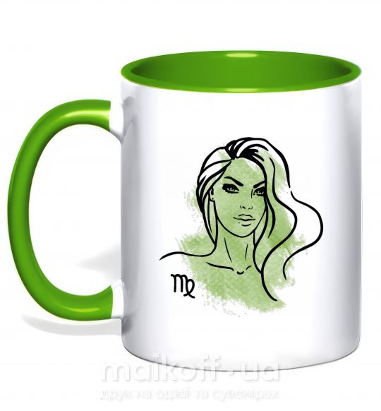 Чашка з кольоровою ручкою Дева девушка Зелений фото