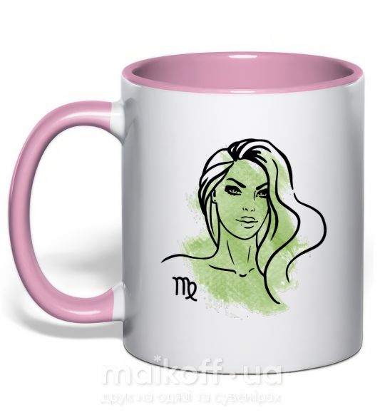Чашка з кольоровою ручкою Дева девушка Ніжно рожевий фото