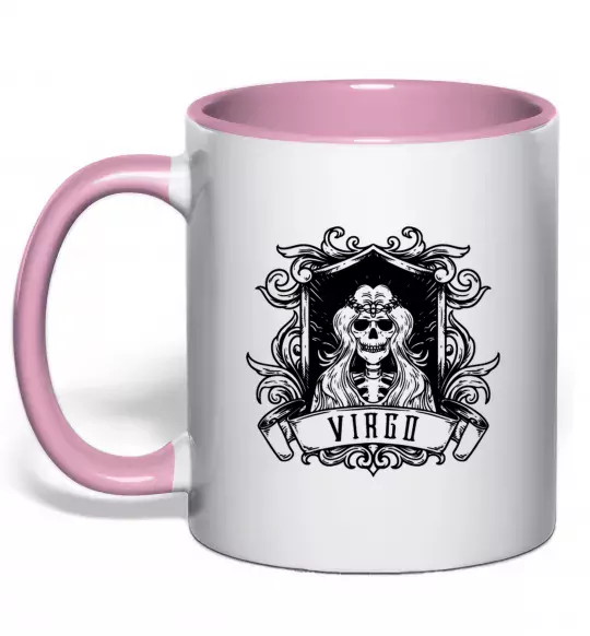 Чашка з кольоровою ручкою Діва скелет Ніжно рожевий фото