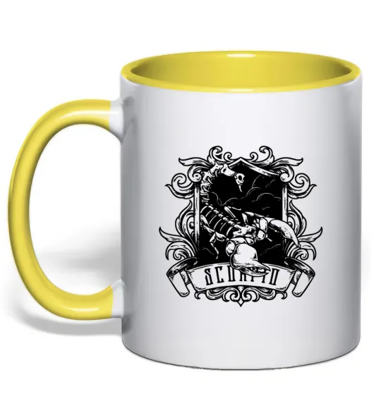 Чашка с цветной ручкой Скорпіон з черепом Лимонный фото