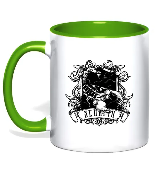 Чашка с цветной ручкой Скорпіон з черепом Лаймовый фото