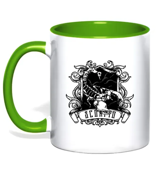 Чашка с цветной ручкой Скорпіон з черепом Зеленый фото