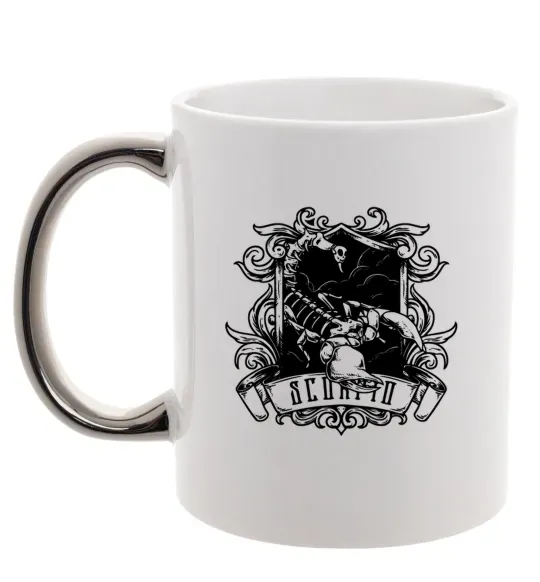 Чашка с цветной ручкой Скорпіон з черепом Серебро фото