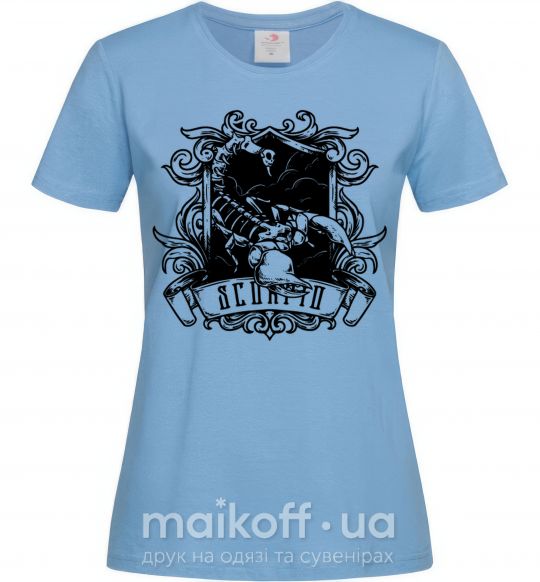 Женская футболка Скорпион с черепом Голубой фото