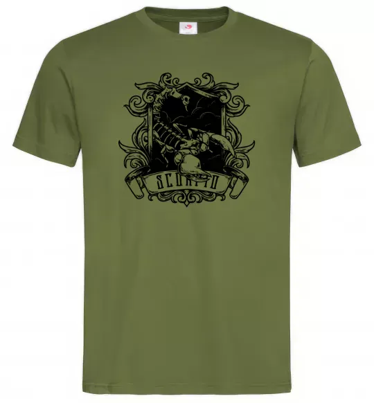 Чоловіча футболка Скорпіон з черепом Оливковий фото