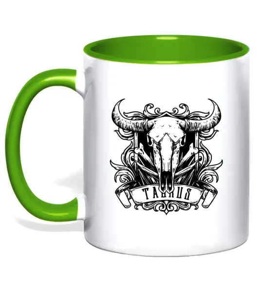 Чашка з кольоровою ручкою Телець череп Лаймовий фото