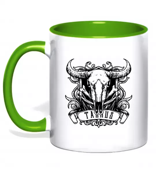 Чашка с цветной ручкой Телець череп Зеленый фото