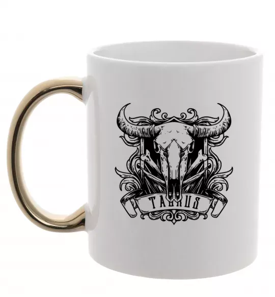 Чашка с цветной ручкой Телець череп Золото фото