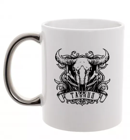 Чашка с цветной ручкой Телець череп Серебро фото