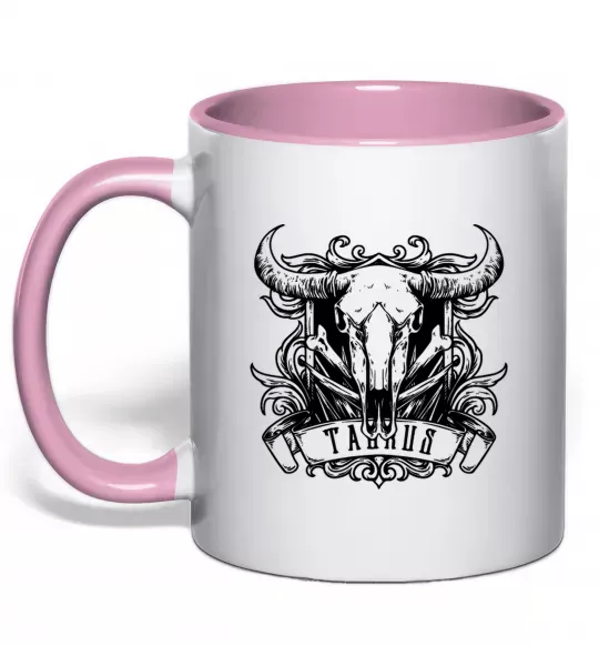 Чашка с цветной ручкой Телець череп Нежно розовый фото