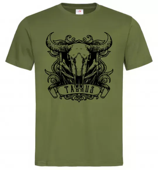 Мужская футболка Телець череп Оливковый фото