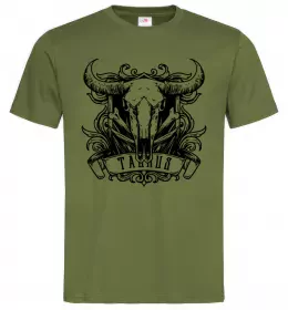 Мужская футболка Телець череп Оливковый фото