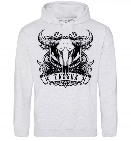 Женская толстовка (худи) Телець череп Серый меланж фото