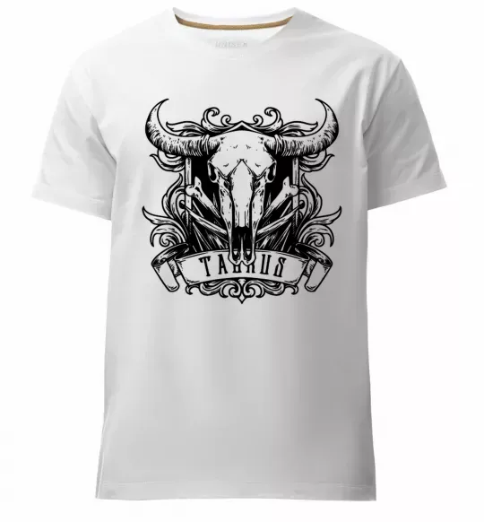 Мужская премиум футболка Телець череп Белый фото