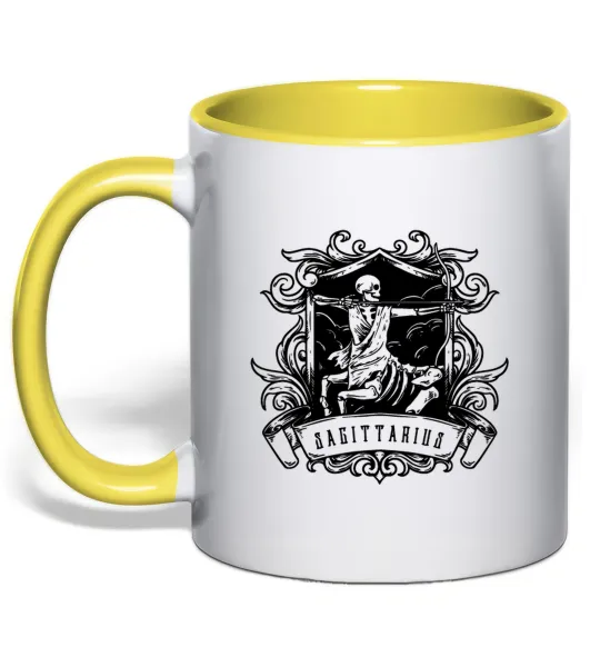 Чашка з кольоровою ручкою Стрілець скелет Лимонний фото