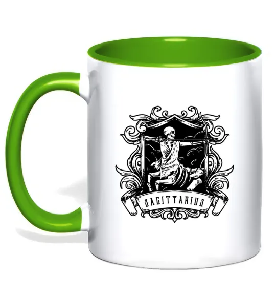 Чашка з кольоровою ручкою Стрілець скелет Лаймовий фото