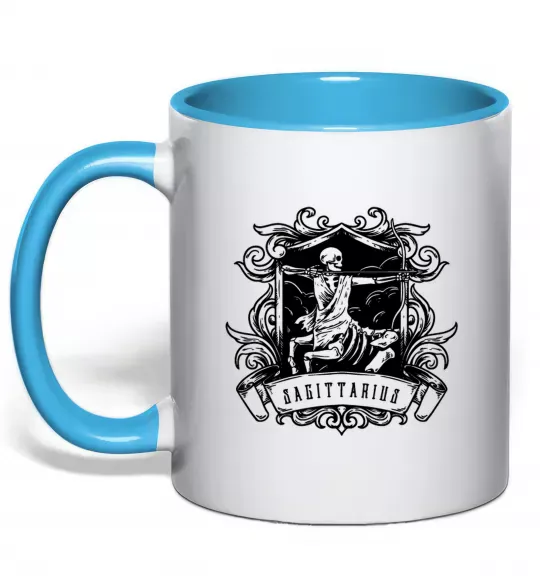 Чашка с цветной ручкой Стрілець скелет Голубой фото