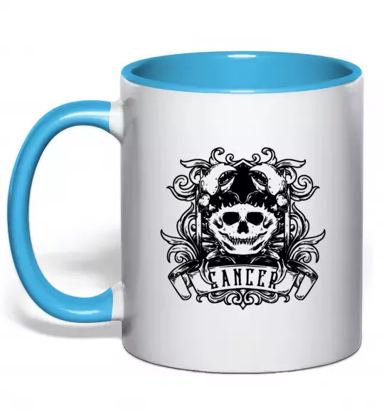 Чашка с цветной ручкой Рак череп Голубой фото