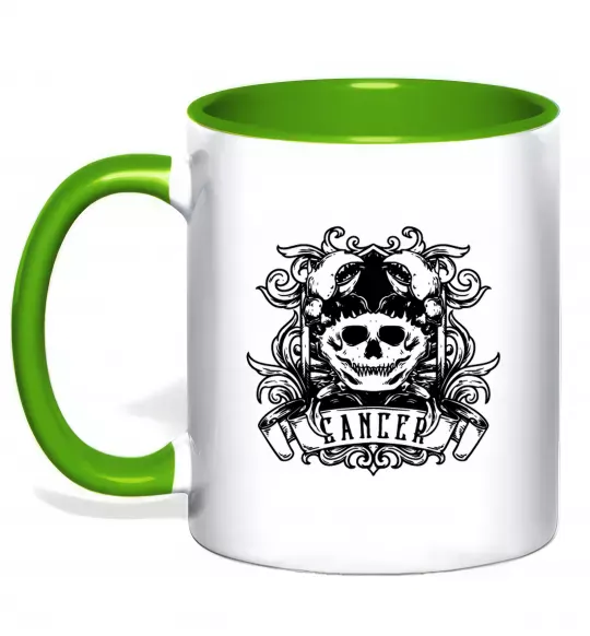 Чашка с цветной ручкой Рак череп Зеленый фото