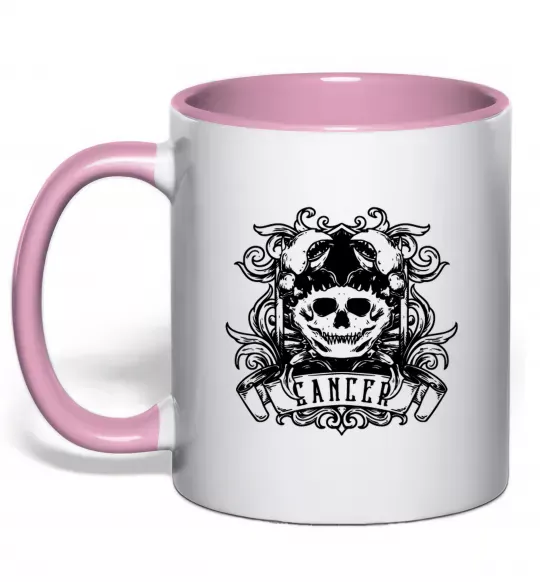 Чашка с цветной ручкой Рак череп Нежно розовый фото