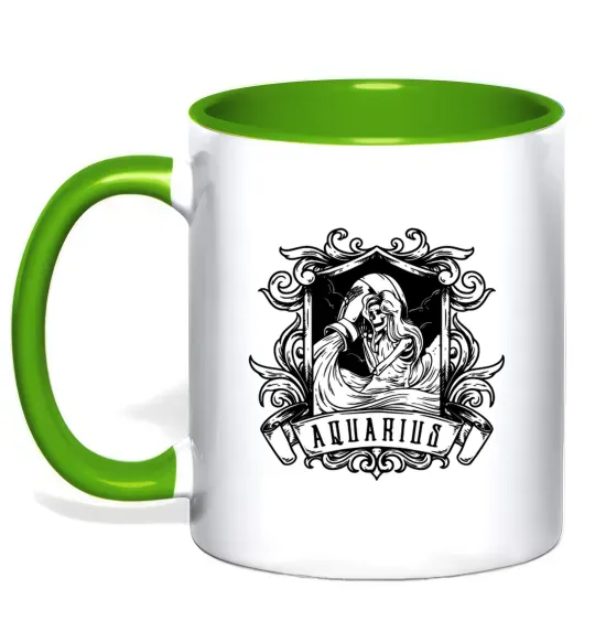 Чашка з кольоровою ручкою Водолій скелет Зелений фото