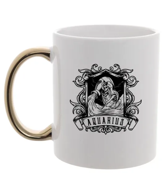 Чашка з кольоровою ручкою Водолій скелет Золото фото