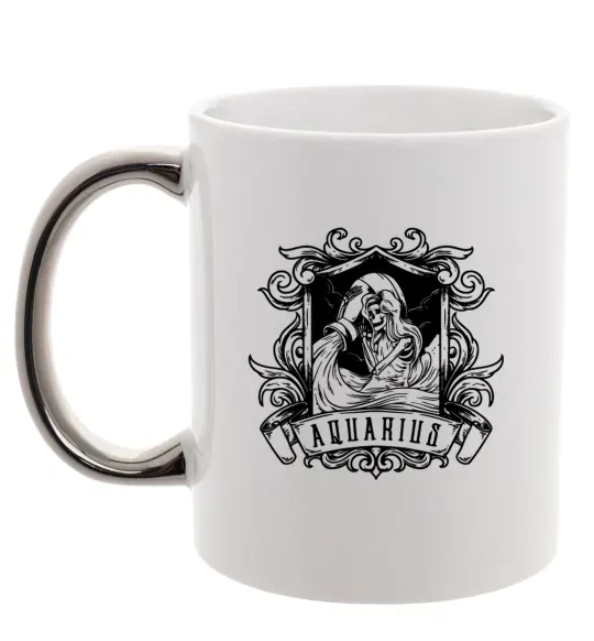 Чашка з кольоровою ручкою Водолій скелет Срібло фото