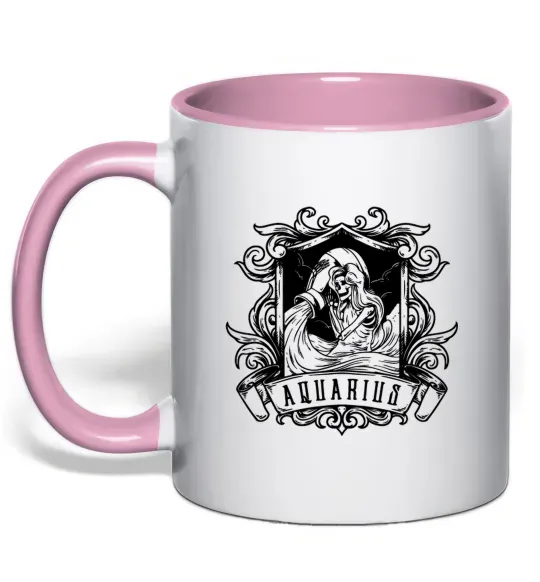 Чашка з кольоровою ручкою Водолій скелет Ніжно рожевий фото