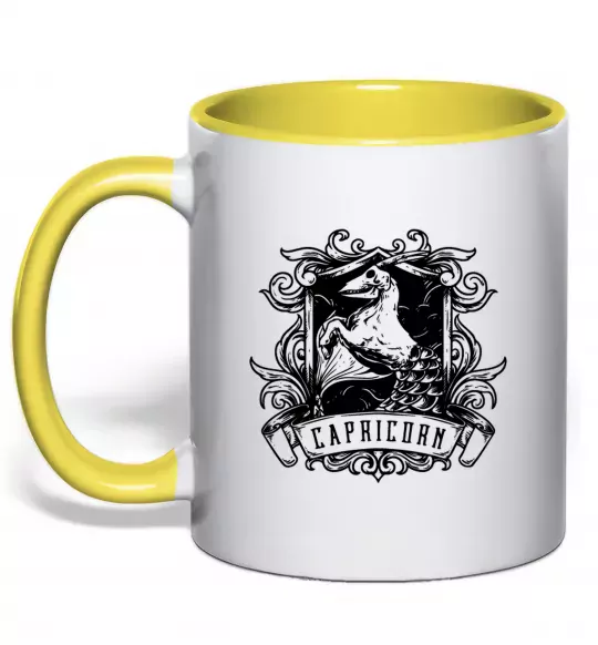 Чашка з кольоровою ручкою Козеріг скелет Сонячно жовтий фото