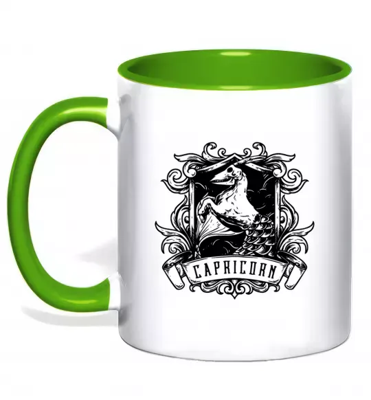 Чашка з кольоровою ручкою Козеріг скелет Зелений фото