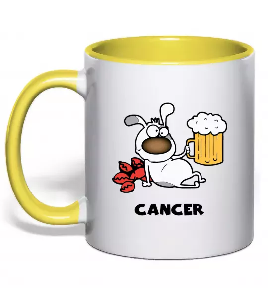 Чашка з кольоровою ручкою Рак пес Сонячно жовтий фото