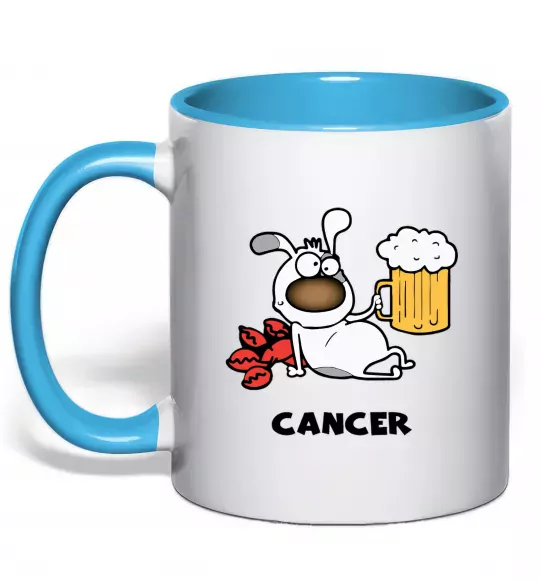 Чашка з кольоровою ручкою Рак пес Блакитний фото