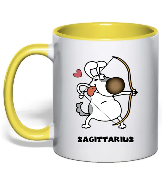 Чашка з кольоровою ручкою Cтрілець пес Лимонний фото