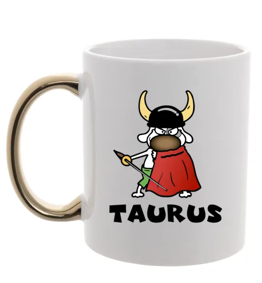 Чашка з кольоровою ручкою Телець пес Золото фото