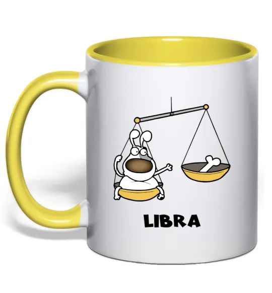 Чашка з кольоровою ручкою Терези пес Лимонний фото