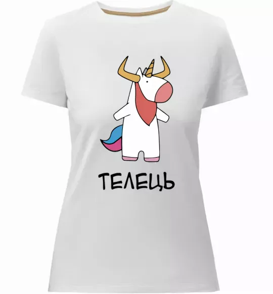 Женская премиум футболка Телець єдиноріг Белый фото