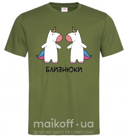 Мужская футболка Близнюки єдиноріг Оливковый фото
