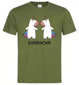 Чоловіча футболка Близнюки єдиноріг Оливковий фото