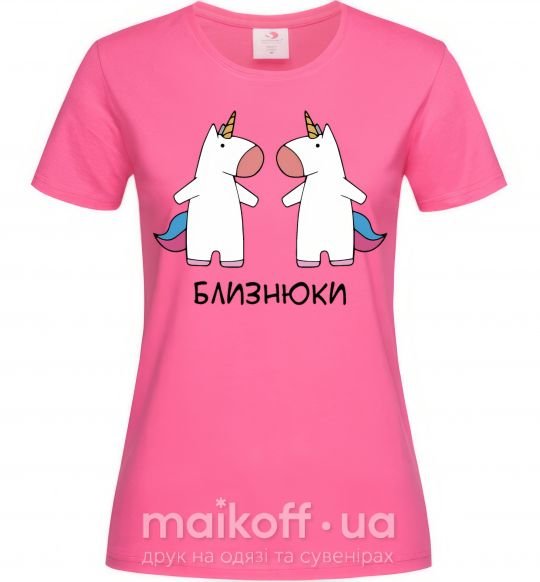 Жіноча футболка Близнюки єдиноріг Яскраво-рожевий фото