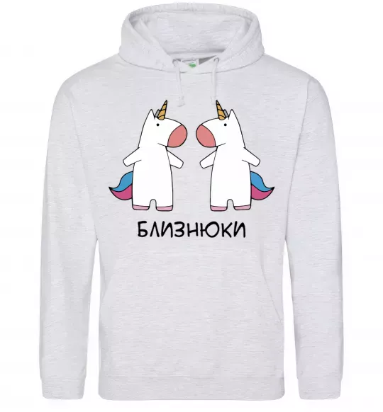 Женская толстовка (худи) Близнюки єдиноріг Серый меланж фото