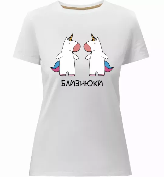 Жіноча преміум футболка Близнюки єдиноріг Білий фото