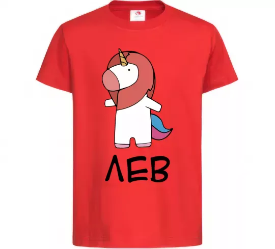 Детская футболка Лев єдиноріг Красный фото