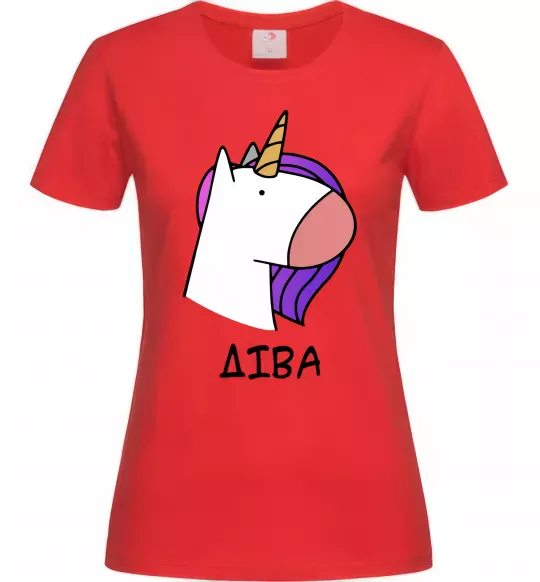 Жіноча футболка Діва єдиноріг Червоний фото