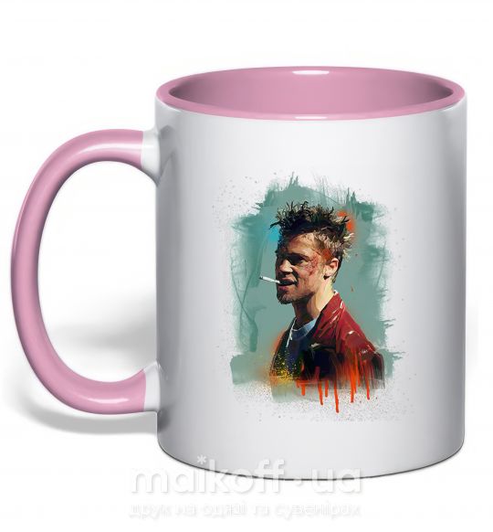 Чашка с цветной ручкой Бойцовский клуб краска Нежно розовый фото